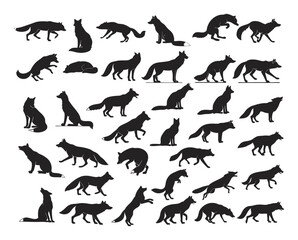 Fox Silhouette Vector Collection with Various Sitting and Walking Poses