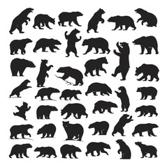 Bear Silhouette Vector Collection with Various Poses and Walking Illustrations