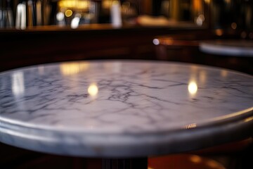 Polished marble bistro table in a dimly lit bar