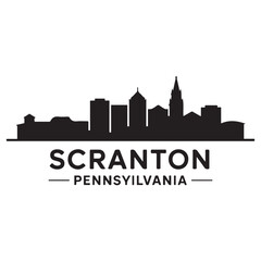 Fototapeta premium Scranton, PA skyline horizontal banner. Scranton, Pennsylvania. Vector template for your design. Vector black silhouette. with white background