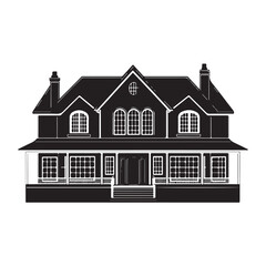 Large luxury house silhouette, Elegant Black House with White Accents, Home silhouette, houses black icons isolated on white background. Vector illustration