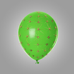 Green balloon covered with cactus prickles on grey background