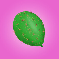 Green balloon covered with cactus prickles on magenta color background
