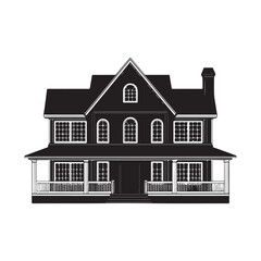 Large luxury house silhouette, Elegant Black House with White Accents, Home silhouette, houses black icons isolated on white background. Vector illustration