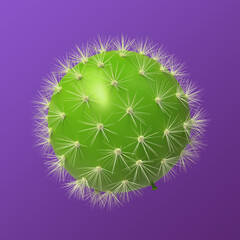 Green balloon covered with cactus prickles on purple gradient background