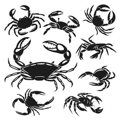 Crab Silhouette Vector Set – Marine Crab Black Silhouettes Collection