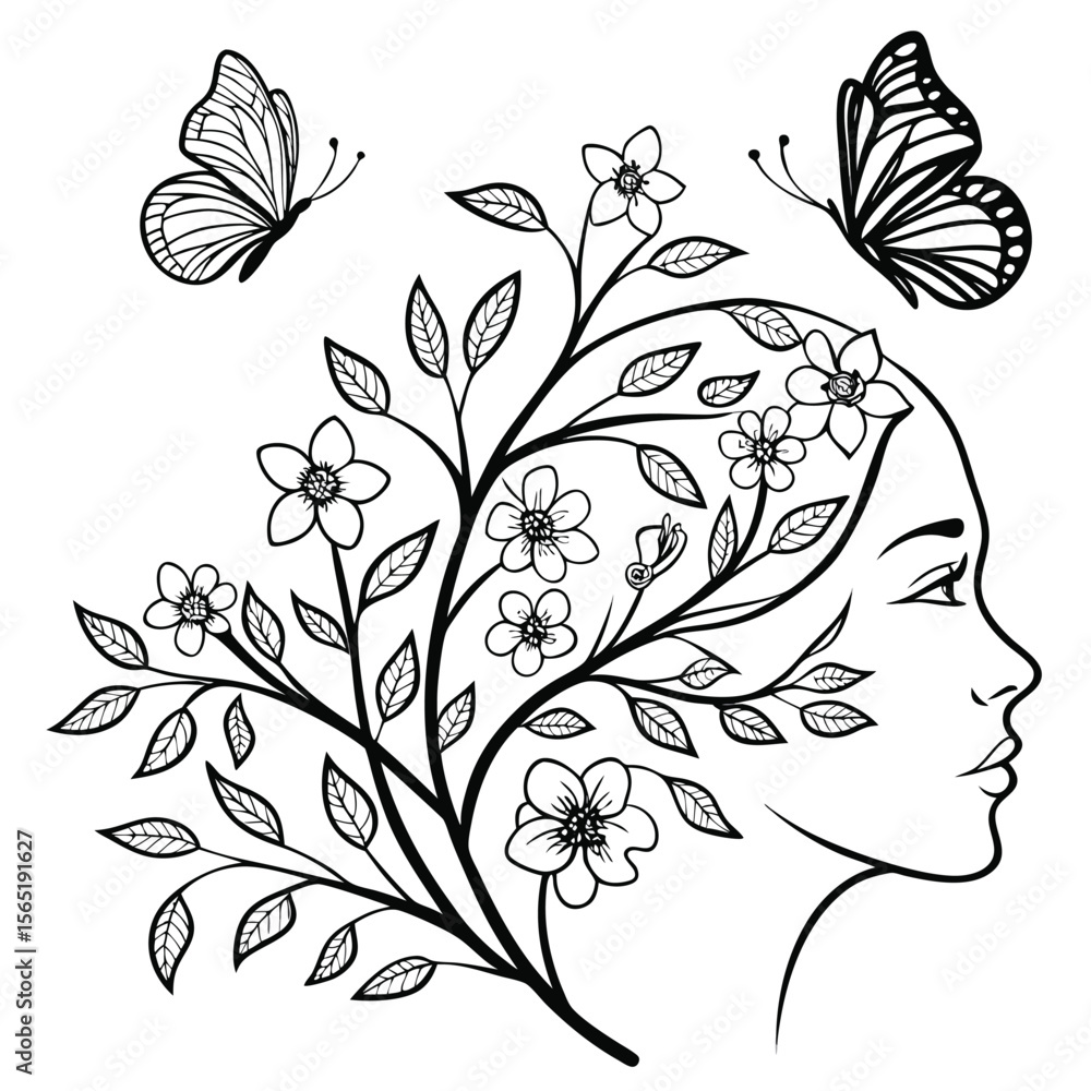Aufkleber monochrome line art vector illustration of a surreal humanoid figure with abstract elements ideal fo