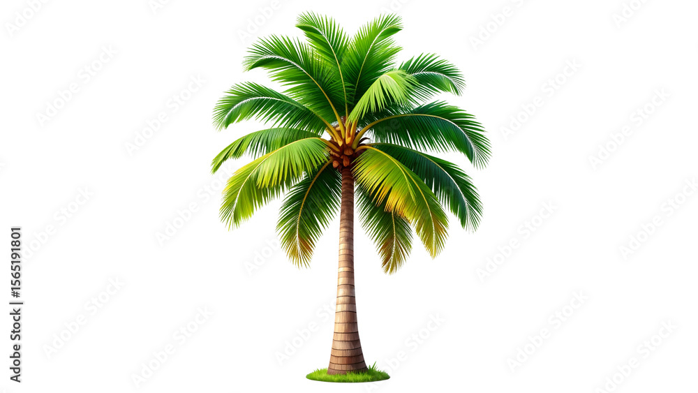 Fototapete realistic 3d rendering of leaning coconut palm tree, isolated on transparent background with tropica