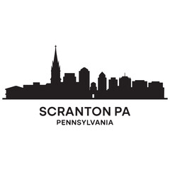 Naklejka premium Scranton, PA skyline horizontal banner. Scranton, Pennsylvania. Vector template for your design. Vector black silhouette. with white background