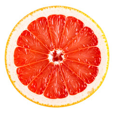 A vibrant cross-section of a grapefruit, showcasing its juicy segments and natural beauty.  The image is perfect for illustrating healthy eating, citrus fruits, isolated on transparent background