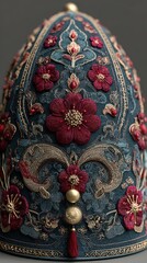 Intricate floral embroidery adorns a traditional headpiece showcasing artistry and cultural significance in textile design