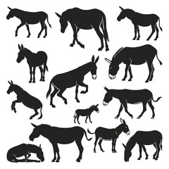 Donkey Silhouette Vector Set – Farm Animal Clipart Collection