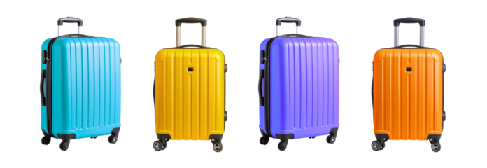 Collection of Modern orange trolley suitcase isolated on transparent background, ready for travel and tourism