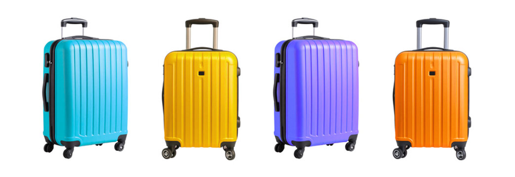 Collection of Modern orange trolley suitcase isolated on transparent background, ready for travel and tourism