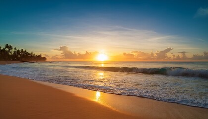 Fototapeta premium serene sunrise on a tropical beach peaceful ocean paradise