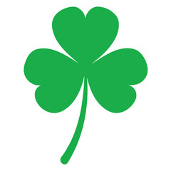 Vibrant green four leaf clover silhouette isolated on white background