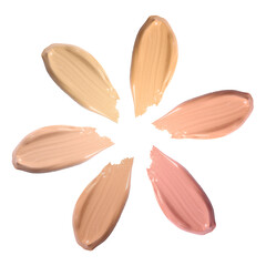 Smears of liquid foundation on white background, set. Palette of shades
