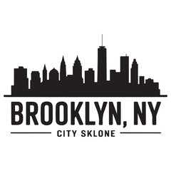 Naklejka premium Brooklyn, NY, city skyline. Black cityscape banner. Vector black silhouette. with white background