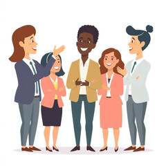 Obraz premium A small team of three team members are celebrating a team win. They are dressed in business attire and seem engaged in the conversation.