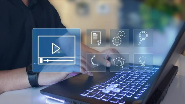 E-learning online education training webinar on internet for personal development and professional qualifications. 