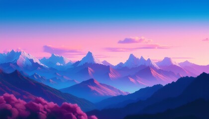 Fototapeta premium tranquil mountain range landscape pixelated blue and purple mountains under a pastel sky pixel art