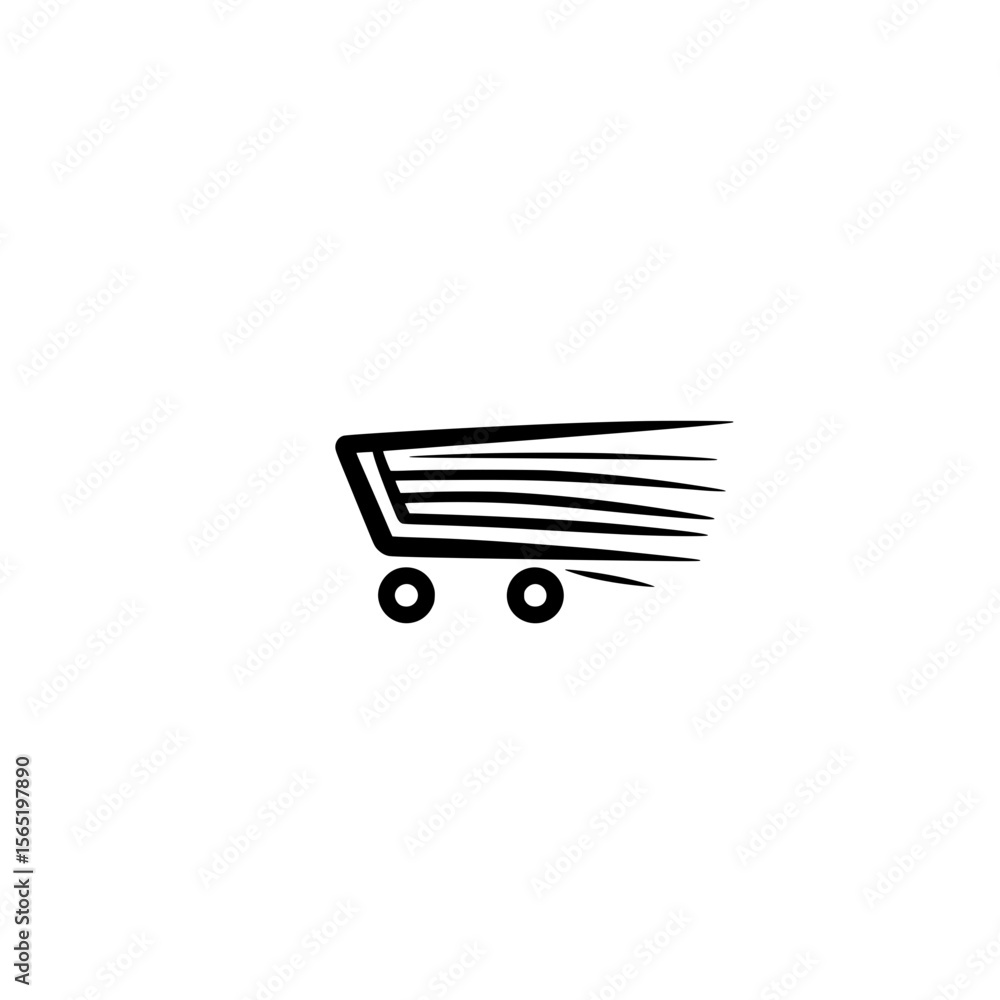 Poster fast moving shopping cart vector graphic with speed lines representing efficient buying and delivery