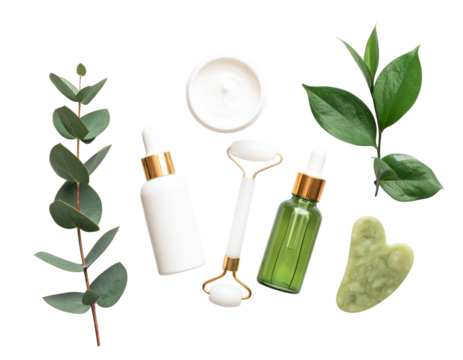 Skincare Essentials with Jade Roller – Clean Beauty Transparent Background PNG