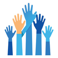 Obraz premium Diverse group of raised hands in silhouette isolated on white background