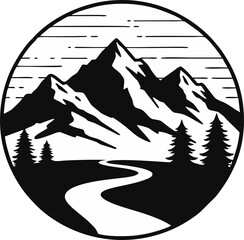 Mountain Landscape Vector with Nature Silhouette and Artistic Sky Design