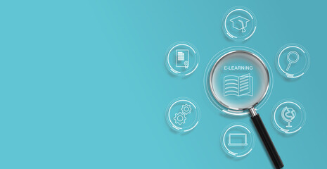 E-learning online education training webinar on internet for personal development and professional qualifications. 