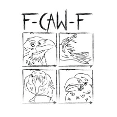 Fototapeta premium Hand drawn f-caw-d raven vector. Sketch funny crow line art