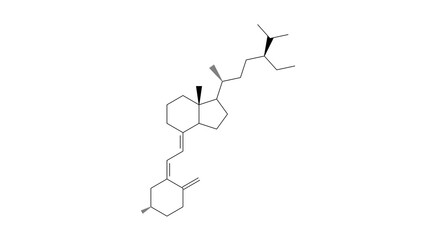 sitocalciferol molecule, structural chemical formula, ball-and-stick model, isolated image vitamin d analog