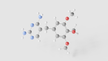 Trimethoprim molecule 3d, molecular structure, ball and stick model, structural chemical formula antibacterial