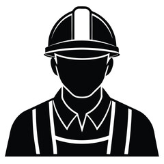 Black silhouette icon of a construction worker wearing a hard hat and overalls