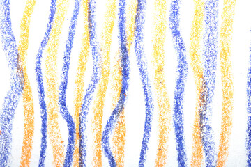 Crayon wiggly drawing lines in different colours on white background
