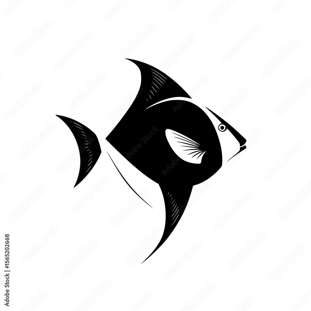 Poster silhouette pictogram of a fish showcasing simple design for use in various creative projects and gra