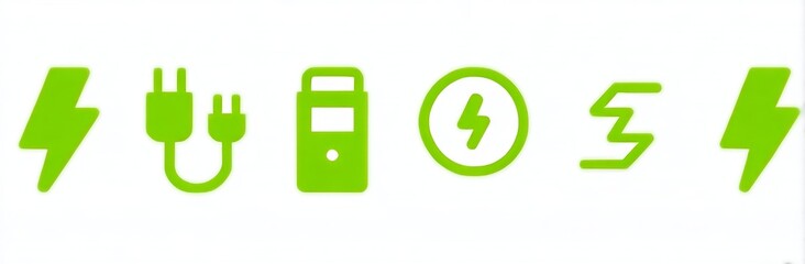 Icons for electric vehicle charging points, EV charging stations, and car charging signs are available