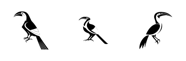 Obraz premium Collection of silhouette pictograms featuring a variety of bird species with distinct poses and characteristics