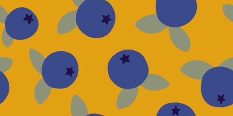Blueberry Fruit and Leaf Illustration Pattern