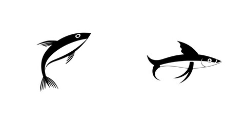Fototapeta premium Silhouette pictograms of fish and shark in isolated vector icons for design and illustration purposes