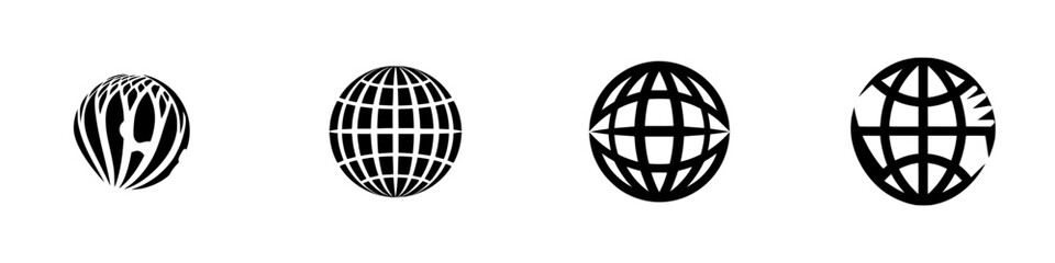 Silhouette pictogram set featuring various globe designs ideal for global activities and events