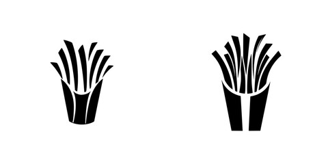 Fototapeta premium Creative collection of silhouette pictograms representing various forms of fried potato sticks in vector style