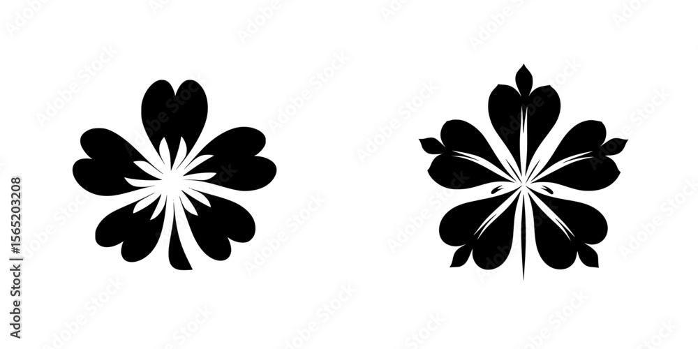 Poster silhouette pictogram set featuring two unique four-leaf clover designs suitable for graphic projects