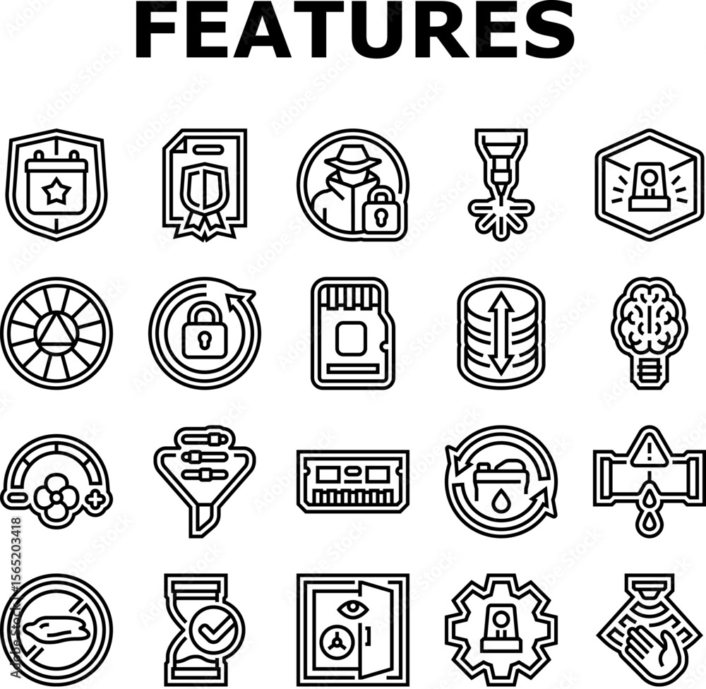 Poster additional features product icons set vector