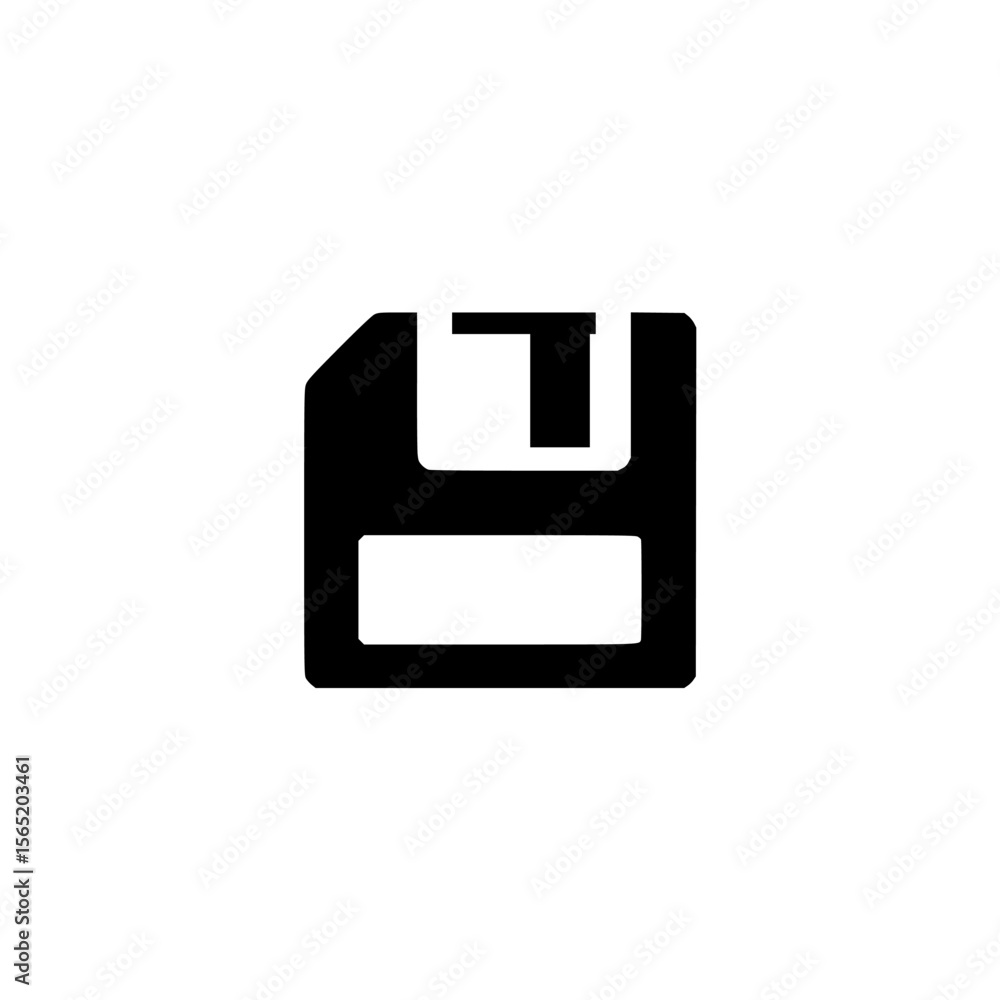 Poster silhouette pictogram collection of various icons including a floppy disk and other symbols in isolat