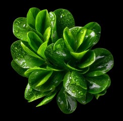 A black background serves as the contrast for a close-up shot of green microgreens