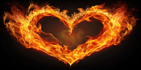 Fiery Heart Shape Abstract: Burning Passion, Intense Love, Dramatic Fire Background