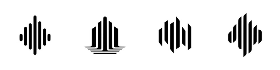 Stylized silhouette pictograms featuring sound wave designs ideal for branding or graphic design applications