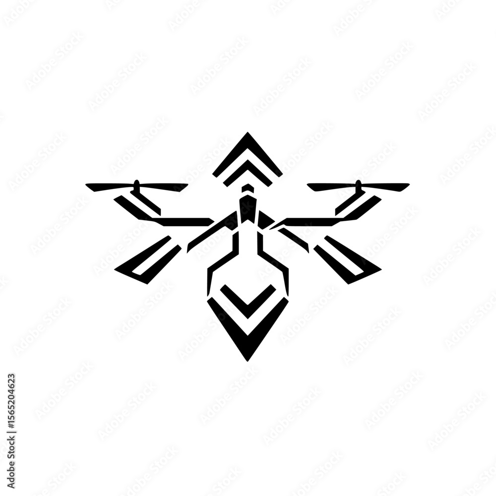 Poster silhouette pictogram of a stylized drone designed for modern technology applications and abstract re
