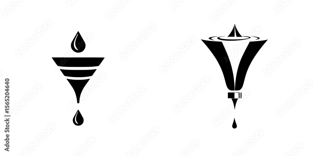 Poster silhouette pictograms representing water droplet and funnel symbols in minimalistic design for graph